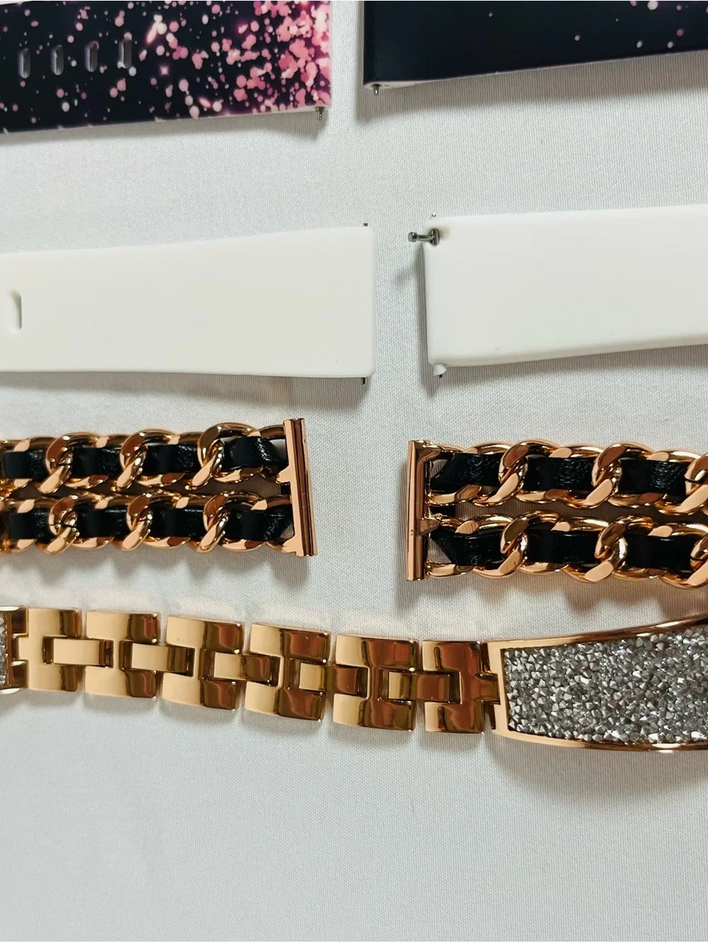 fitbit Versa 2 Rose Gold, White, Black, Pink Watch Band and Bezel Accessory Set